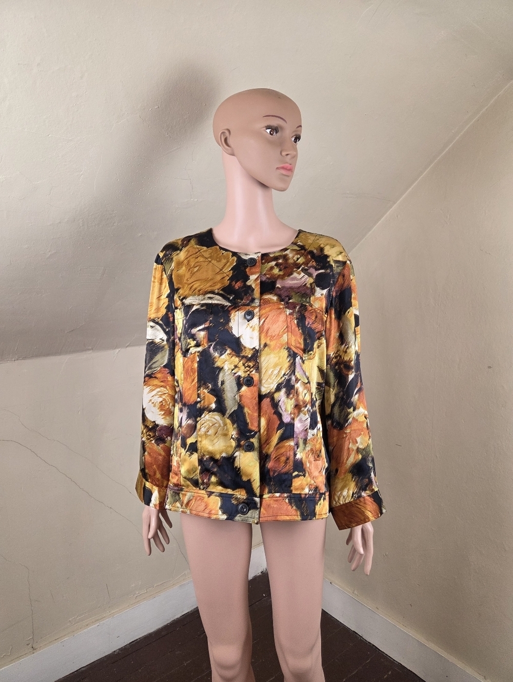 Pendleton 100% Silk Floral Jacket XL Lightweight Button Front‎ Art Print Colors